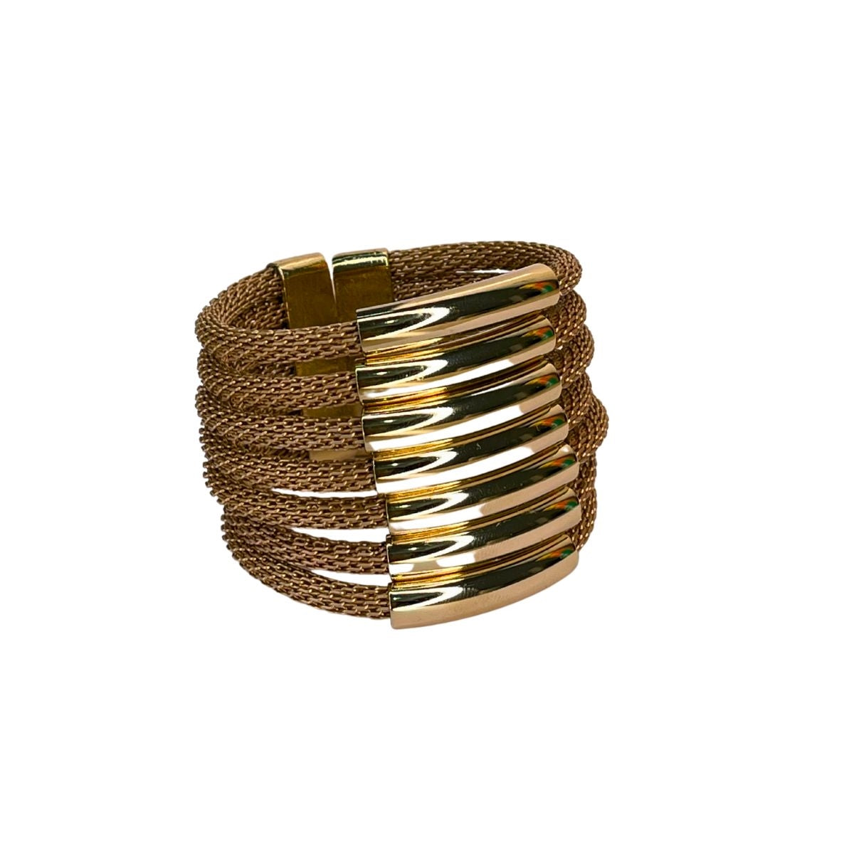 Antonella bracelet with pink aluminum mesh and gold-plated metals