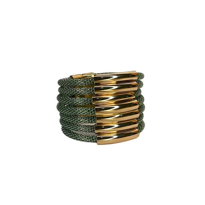 Antonella bracelet, green aluminum mesh, and green gold-plated metals