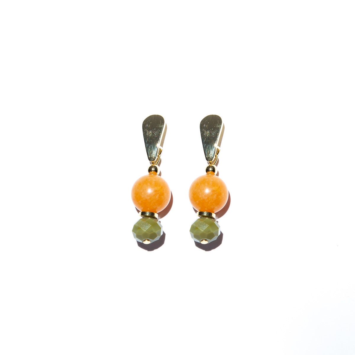 Earring with aventurine stone, crystals, and gold-plated metals