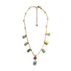 Medium necklace with green mother-of-pearl, beryl stone, sunstone, and gold-plated metals