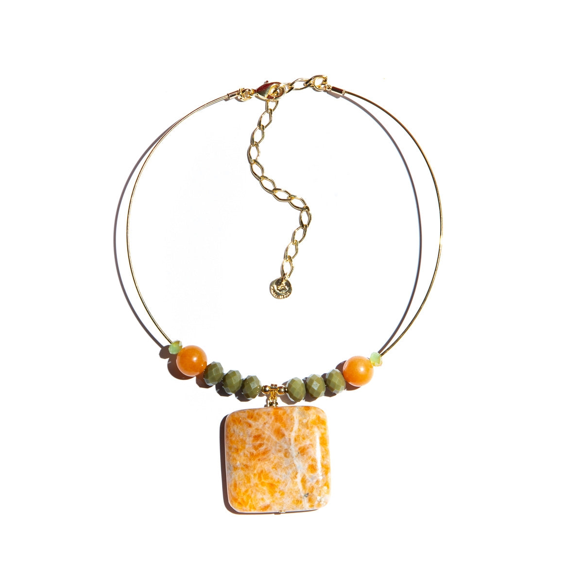 Calcite hoop necklace adorned with crystals and gold-plated metals