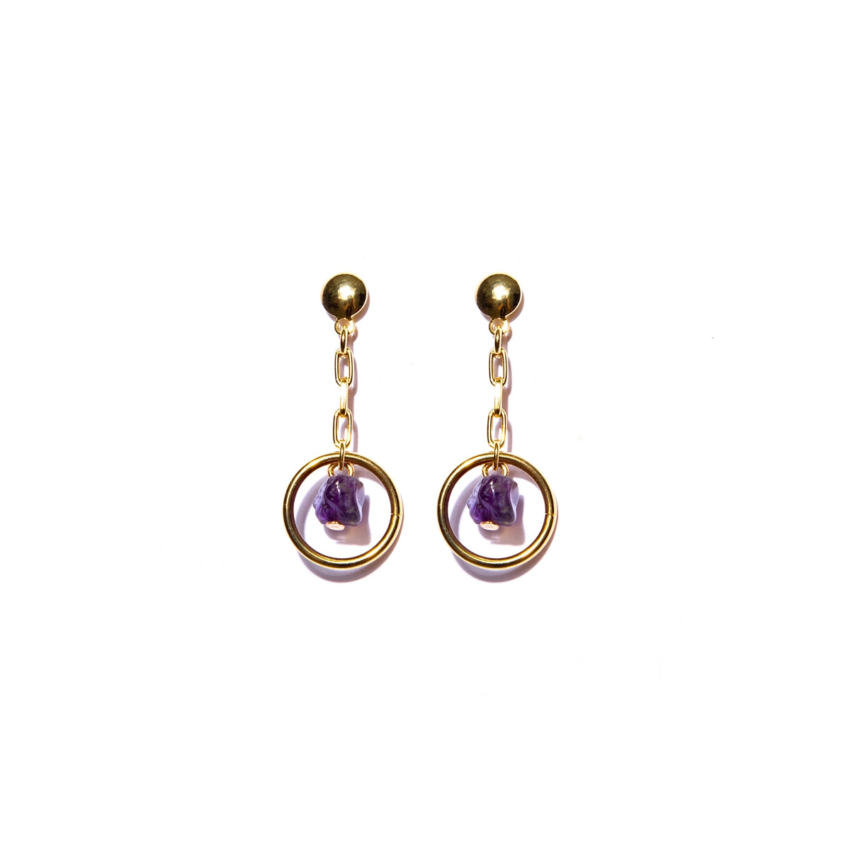 Earring with delicate amethyst stone in gravel and gold-plated metals