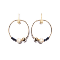 Gold-Plated Maxi Hoop Earrings with Blue Crystals Howlite Stone