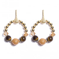Gold-Plated Maxi Hoop Earrings with Rutile Tiger's Eye Stones