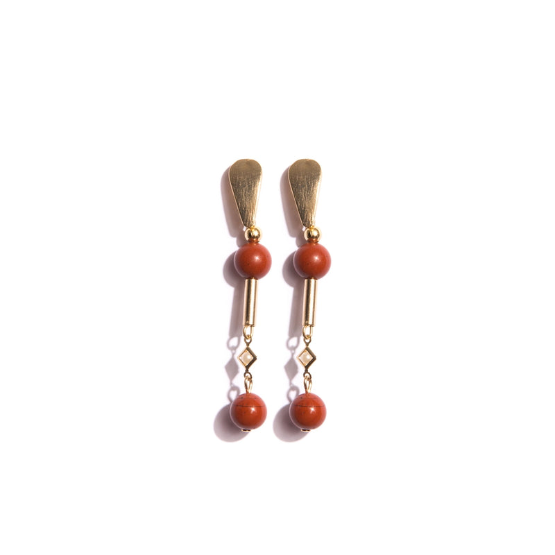 Red Jasper Stone and Gold-Plated Earring