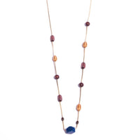 Long thin with Seeds Necklace (acai, Santa Barbara), Wood Beads, Natural Agate Stone and Gold-Plated Metals