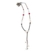 Graphite-Plated Long Necklace, Jade Rubies Heart Stones and Crystals
