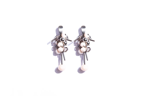 Palladium-Plated Pendant Earrings with Pink and Smoke Colour crystals