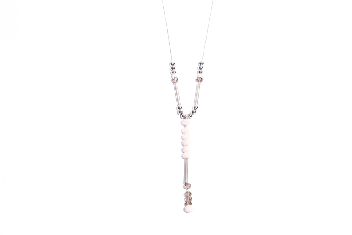 Long Pink and Smoked Crystals Necklace with Palladium-Plated Metals