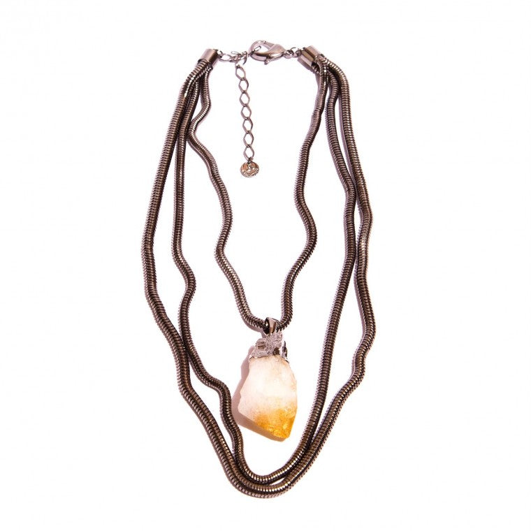 Graphite-Plated Necklace with Crude Citrine Stone