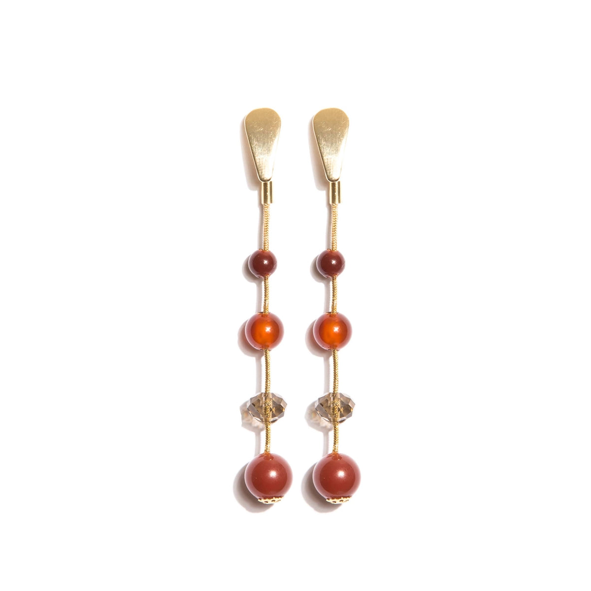 Gold-Plated Agate and Crystals Long Earrings