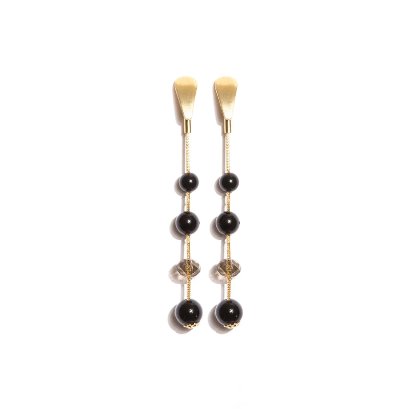 Gold-Plated Agate and Crystals Long Earrings