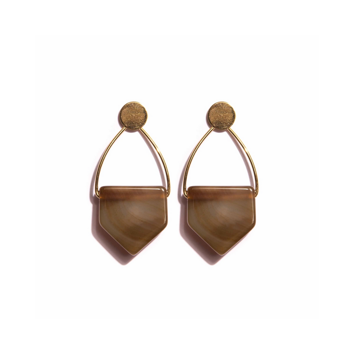 Gold-plated Medium Geometric Earrings with Black Agata Stone