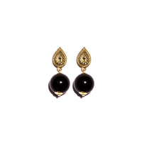 Gold-Plated Onyx Stone Sphere Earrings