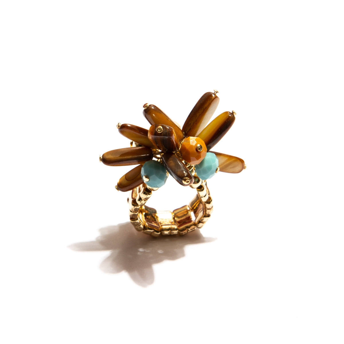 Gold-Plated Ring with Mother-of-Pearl Bunch and Crystals