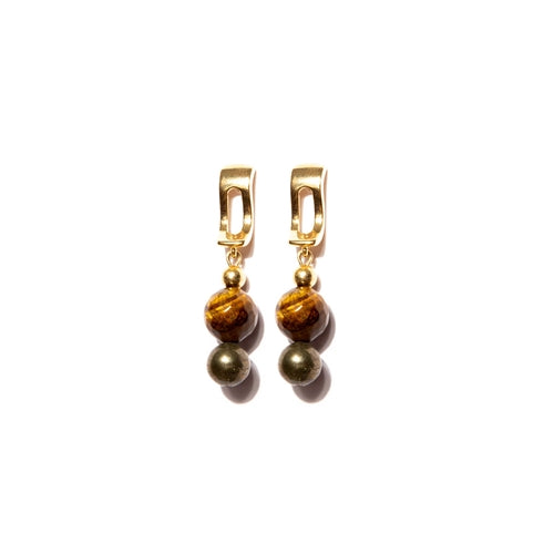 Medium Gold-Plated Pyrite And Tiger's Eye Sphere Earrings