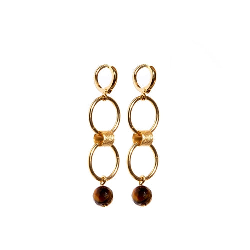 Gold-Plated metal Links Earrings with Tiger's Eye Sphere