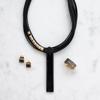 Gold-plated Black Agate Square Earrings