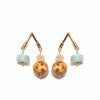 Medium V Shapped Gold-Plated Earrings with Jasper Sphere, Amazonite Stone Discs and Crystals