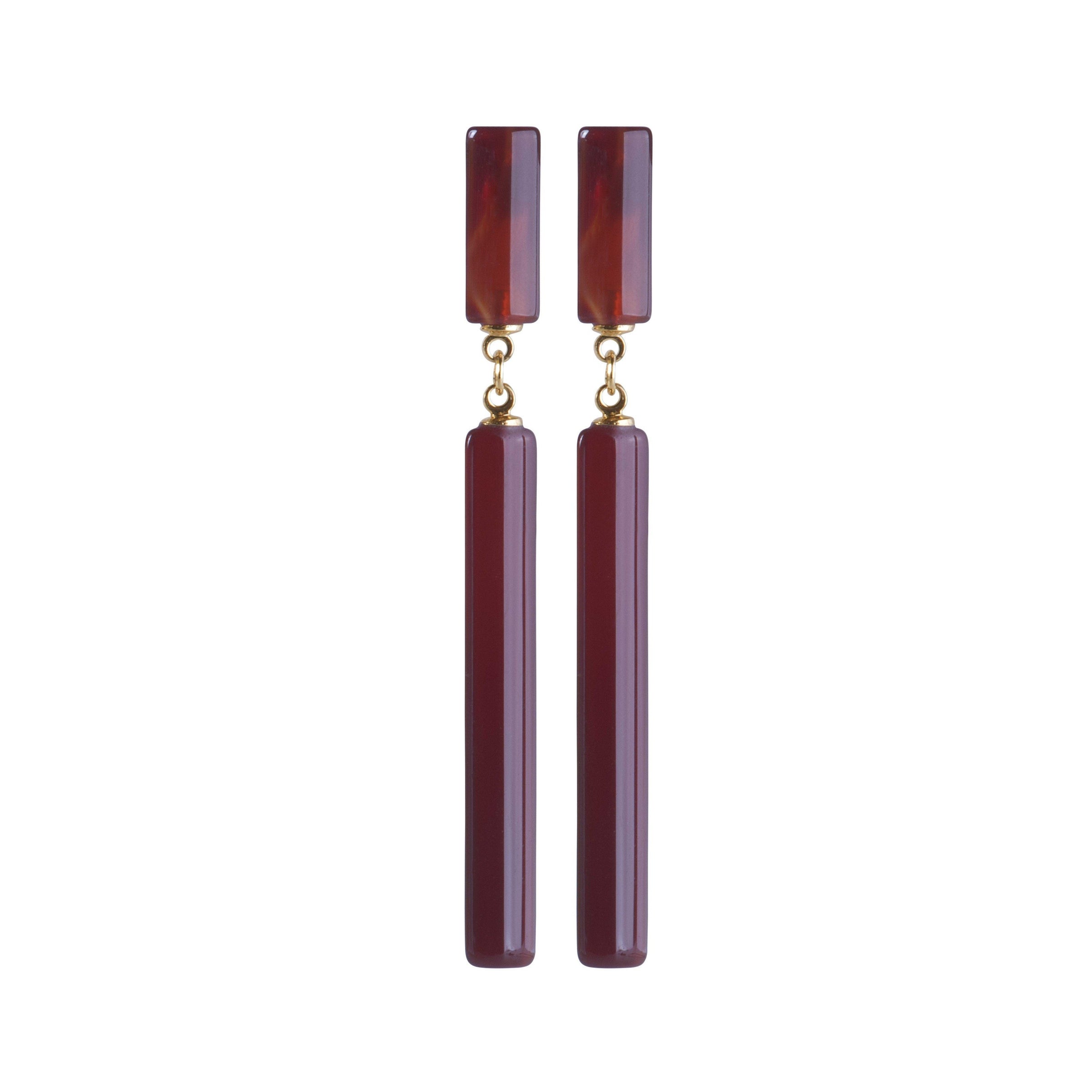 Thin Agate Stone Earrings with Gold-Plated Metals