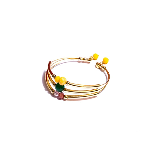 Gold-Plated 3-Turn Bezel Bracelet With Crystals And Jade Sphere