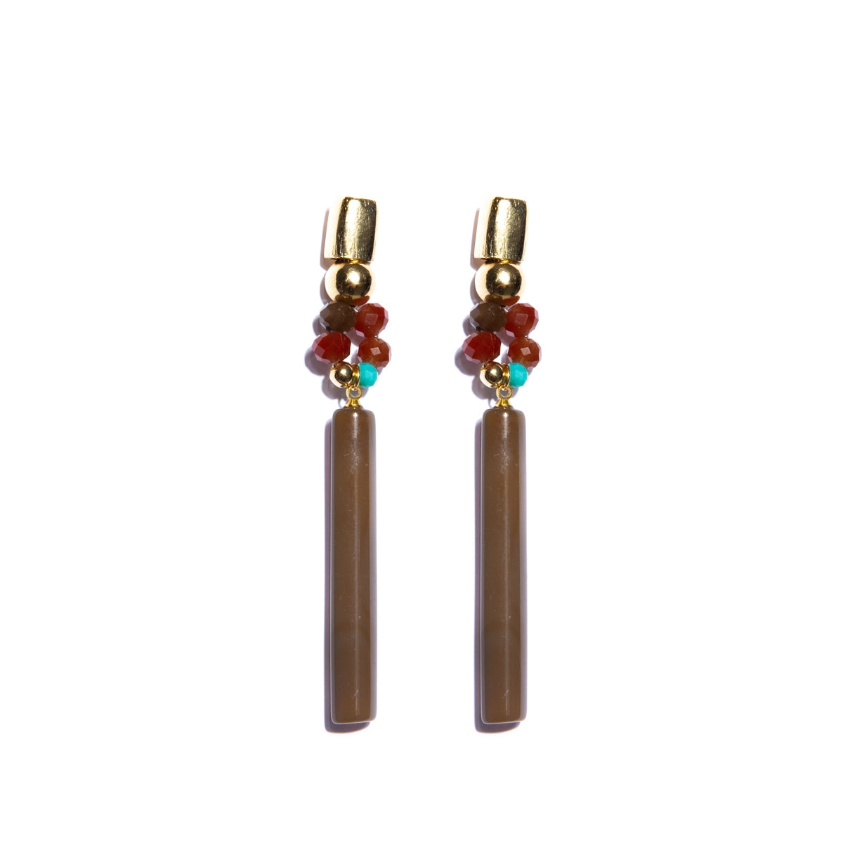 Gold-Plates Agate Toothpick Earrings With Crystals