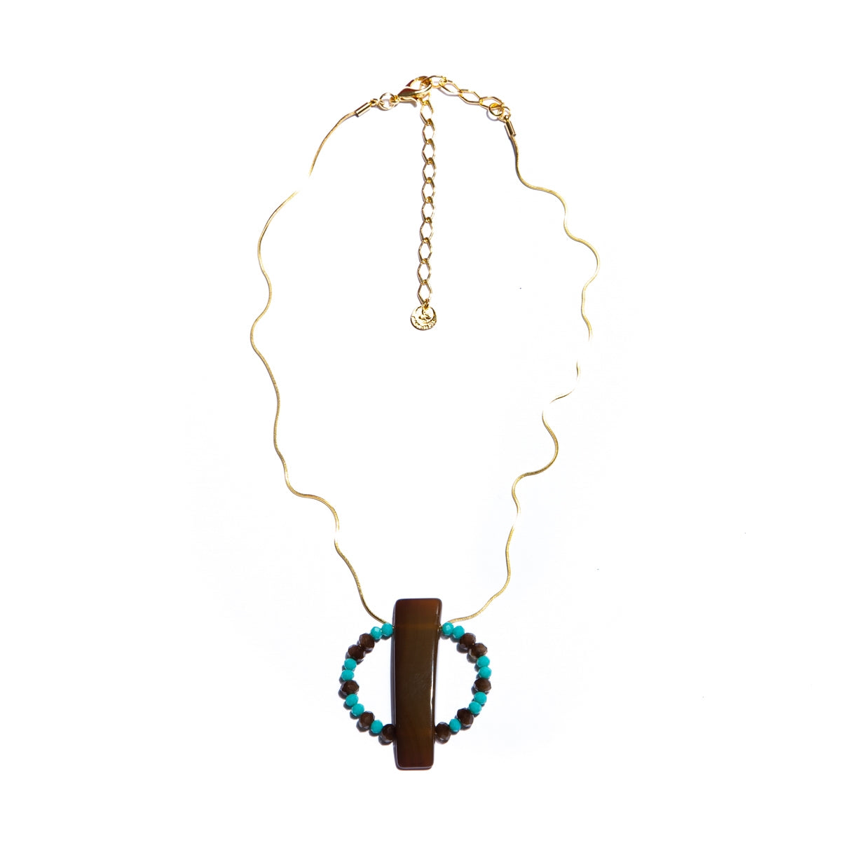 Gold-Plated, Medium Hoop Necklace With Agate Fillet And Crystals