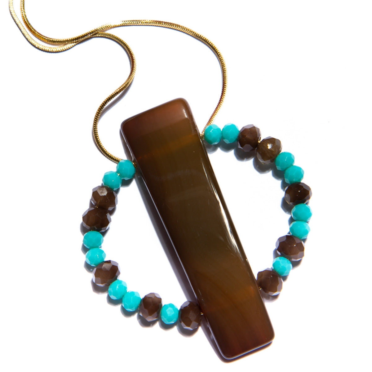 Gold-Plated, Medium Hoop Necklace With Agate Fillet And Crystals