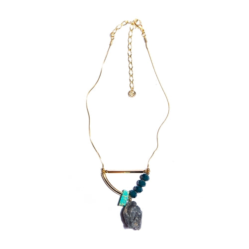 Gold-Plated Rough Stone Necklace With Smoky Quartz And Crystals