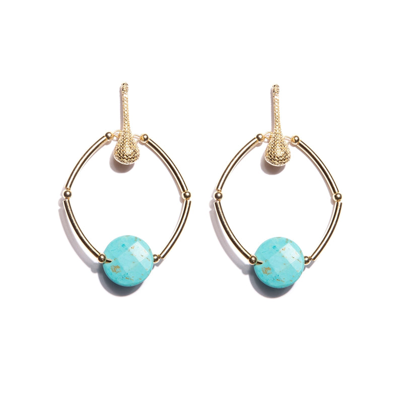 Light Turquoise Stone and Gold-Plated Earring