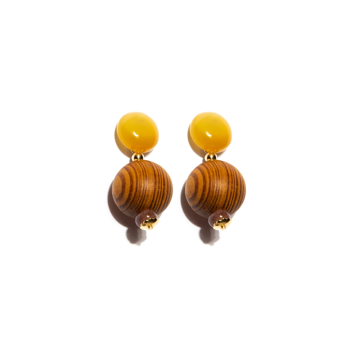Medium Gold-Plated Earring with Wood, Ceramic and Agate