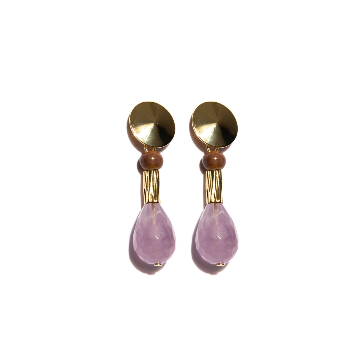 Long Drop Gold-Plated Earring with Amethyst and Ceramic